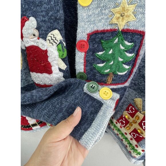 VTG Tiara Christmas Cardigan Sweater Womens L Cottagecore Grandma Holiday Knit - Picture 7 of 10